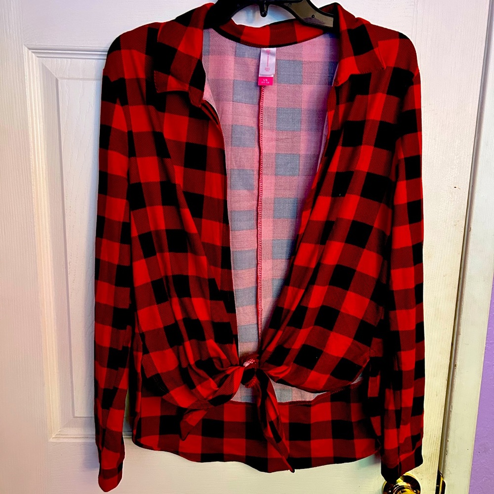 Flannel front tie shirt